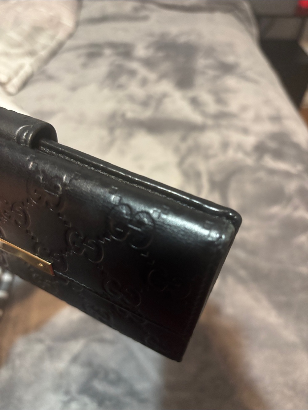 Gucci Black Embossed Leather Continental Wallet with Gold Plaque - Picture 5 of 17